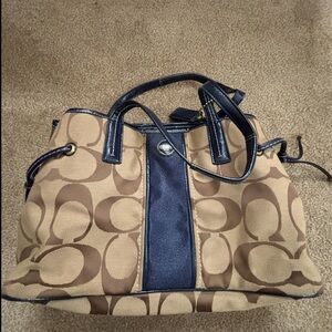Coach Beige and Navy Signature Tote
